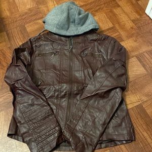 BROWN LEATHER JACKET MARALYN & ME WITH HOOD